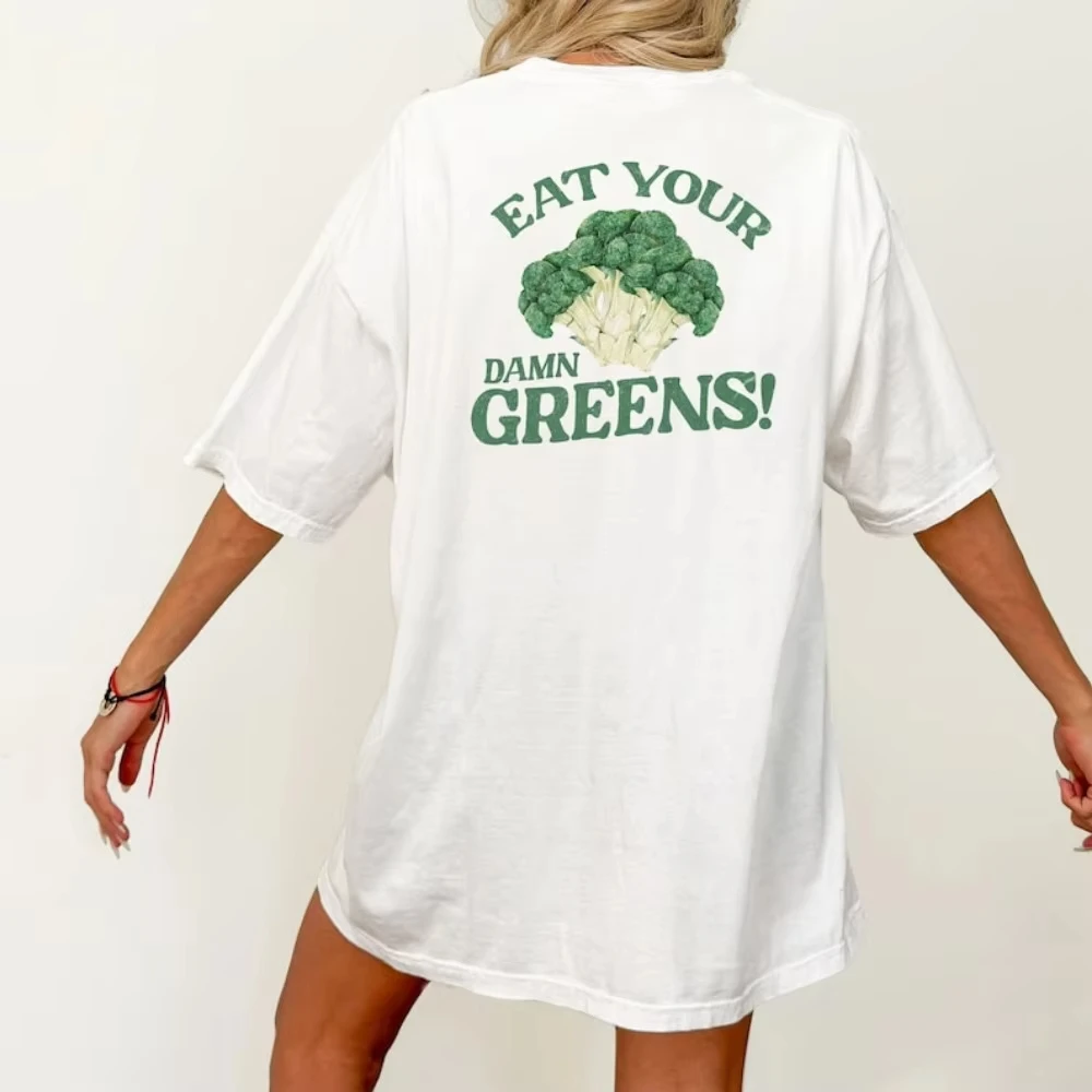 

Модная футболка унисекс с двусторонним принтом Eat Your Green, футболка высокого качества для фитнеса, винтажные эстетические футболки, топ Y2K