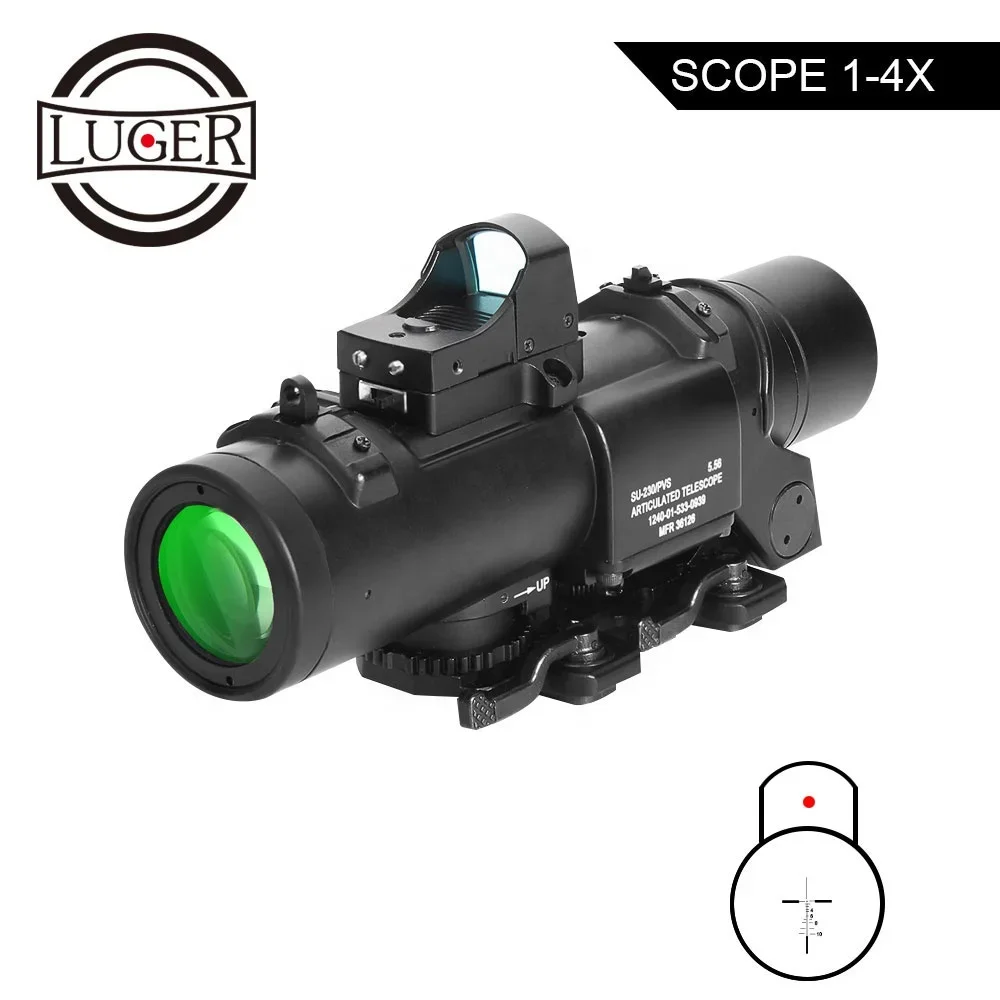 LUGER Hunting 1-4X Red Dot Sight Scope Fixed Dual Purpose Scope With Mini Reflex Red Dot Sight