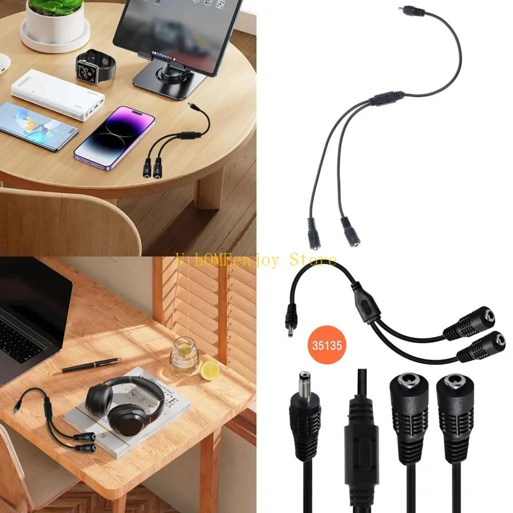 B0KF 3.5mmx1.35mm 1 Male to 2 Female Adapter Cord for CCTV Camera LED Light Strips