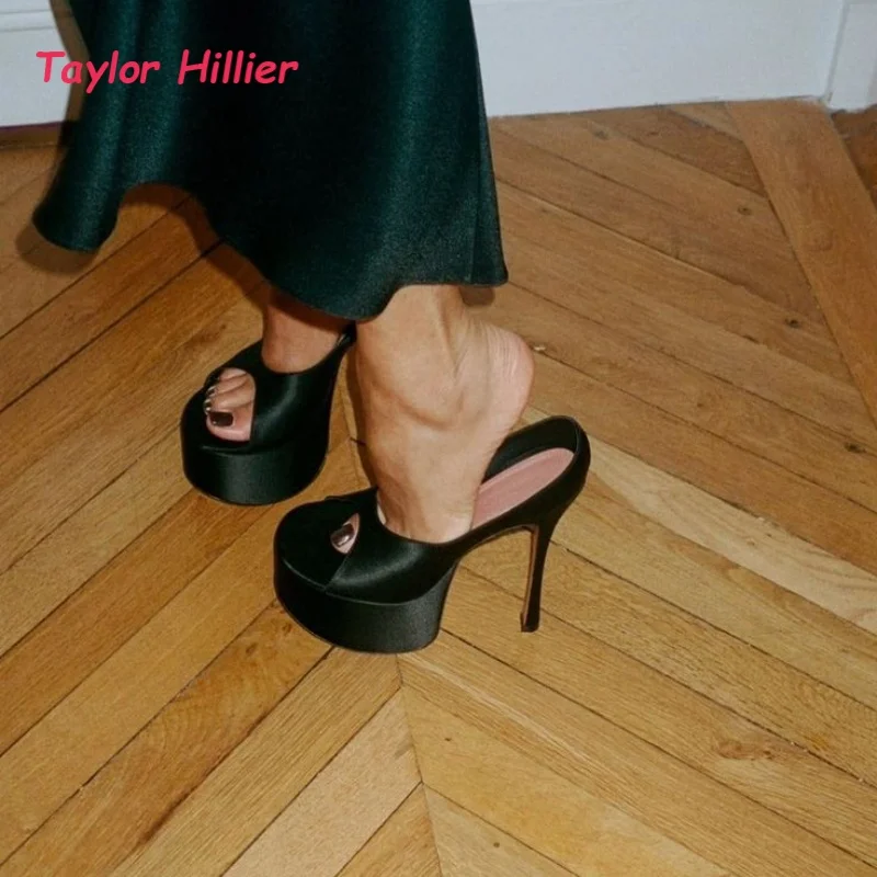 

Peep Toe Satin Platform Mules Women Fashion T-Strap Heel Slide Sandals Ladies Classy Open Toe Evening Party Heels 2026 New