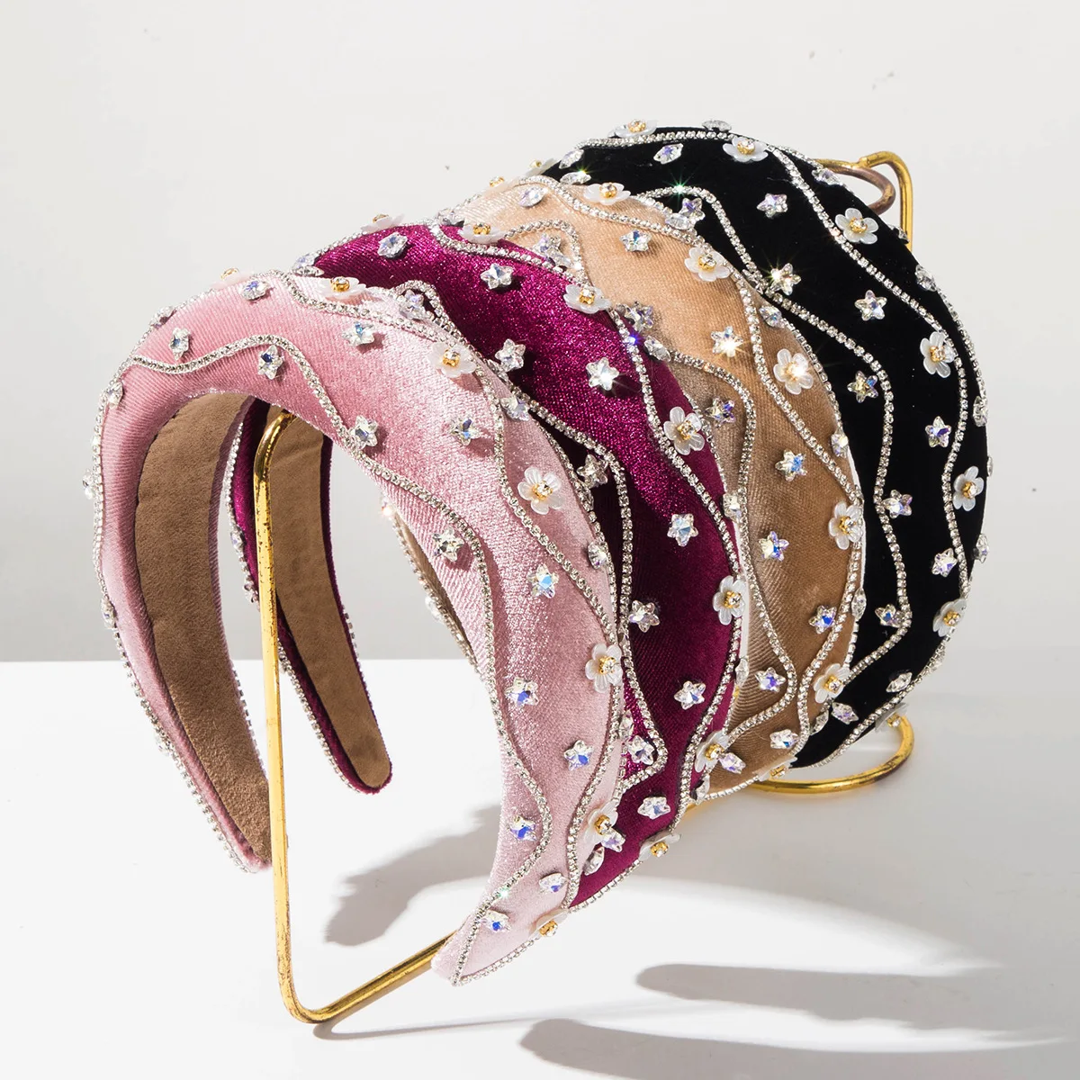 

Fashionable Retro Baroque Style Diamond-studded Floral Star Wide Headband - Perfect for Banquets and Special Occasions