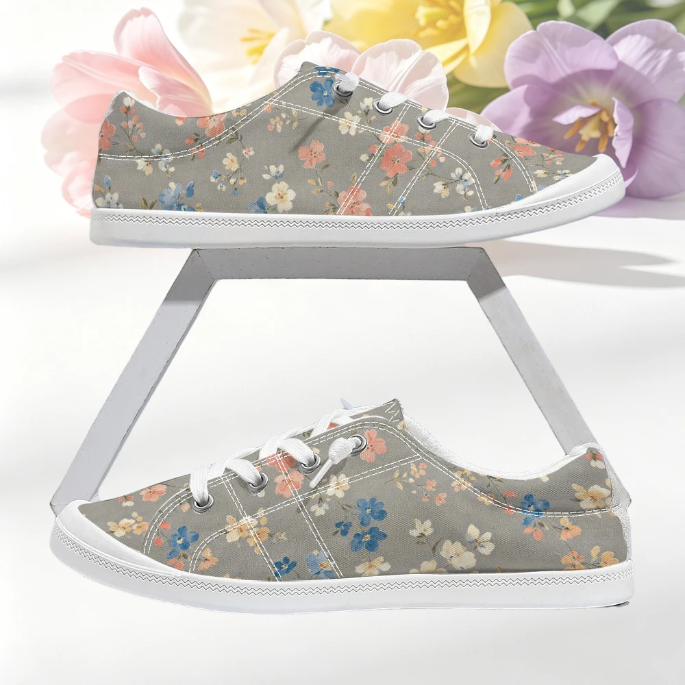 

Women's Gray Fresh Mixed Tiny Floral Print Low Top Casual Canvas Shoes Gentle Minimalist Slip On Shoes