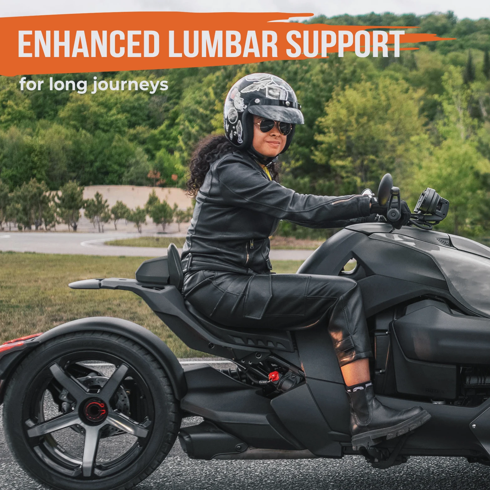 3-Wheel Motorcycle 1up Driver Backrest 219400960 Adjustable Lumbar Support for Can-Am Ryker 600 900 Sport Rally Edition 2019+