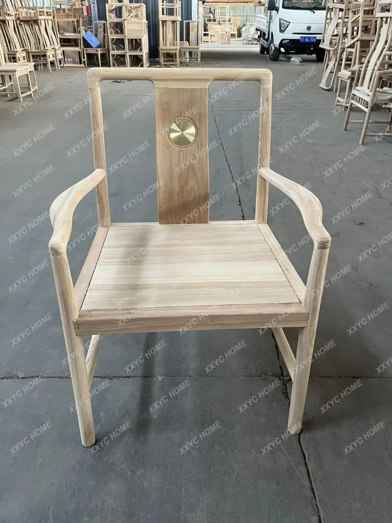 Northern Elm Solid Wood New Chinese Style Office Chair Taishi Chair Armchair White Frame