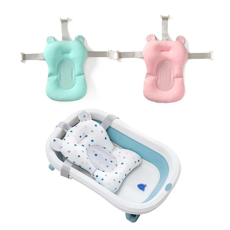 Baby Bath Seat Support Mat Foldable Baby Bath Tub Pad & Chair Newborn Bathtub Pillow Infant Anti-Slip Soft Comfort Body Cushion