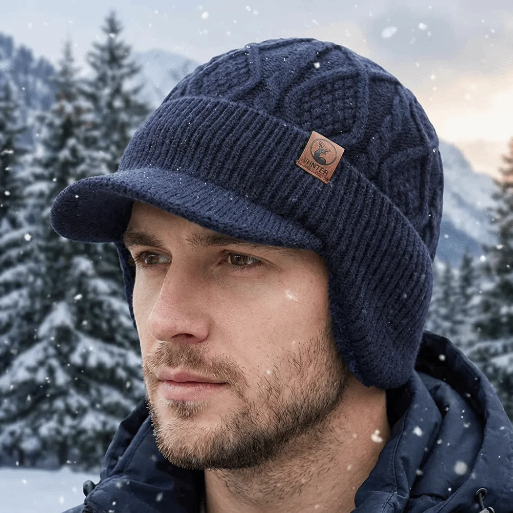 Unisex Fur Lined Winter Beanie Hat Thermal Thick Earflap Cap Coldproof Windproof Knitted Hat Autumn