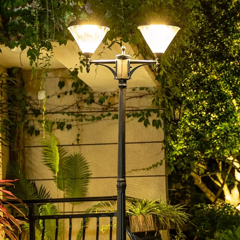 Modern Solar Street Light Outdoor Waterproof Garden Light Villa Courtyard Double Head High Pole (2.3M) Landscape Light 
