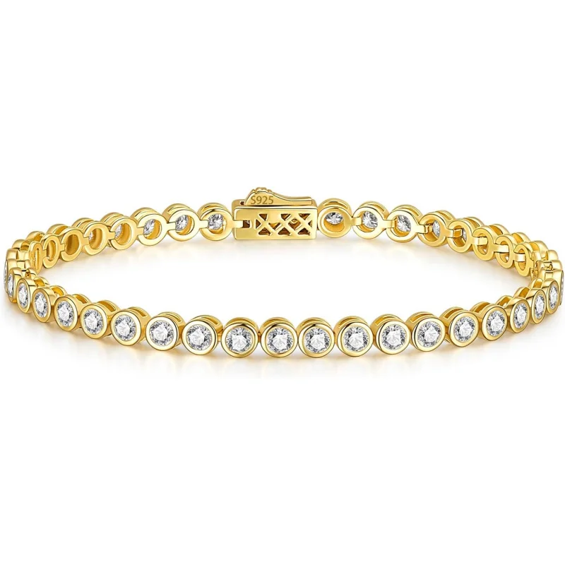 Moissanite Tennis Bracelet for Women,  Gift for Wife, 3.9cttw 14K Gold Plated Sterling Silver jewelry custom wholesale