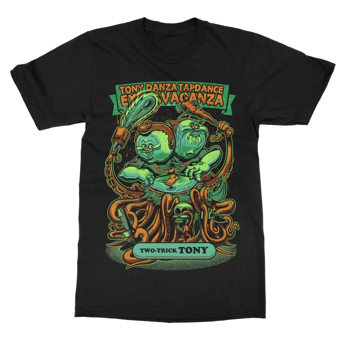 The Tony Danza Tapdance Extravaganza Skeleton Offroad Car Print T Shirt, Vivid Purple Green Floral Fairy Dark Rock Graphic
