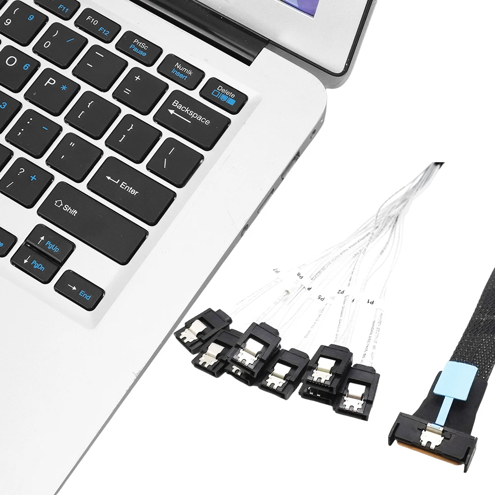 

Кабель PCI-E Slimline SAS MCIO 8I–8X SATA 0,5 м Кабель для преобразования серверного жесткого диска PCI-E5.0 SAS MCIO 8I 74P к 8*SATA 7P Шнур