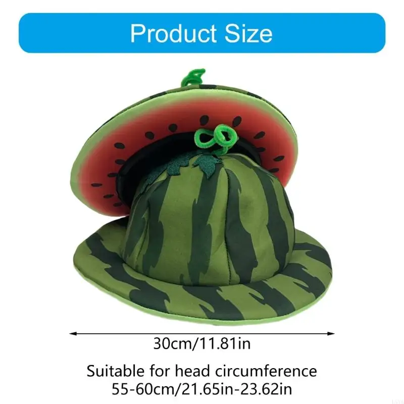 L5YA ثلاثية الأبعاد البطيخ قبعة بحافة لحفلة الهالوين الاحتفال خلع الملابس واسعة الحواف الفاكهة القبعات قبعة لعطلة الهدايا #6