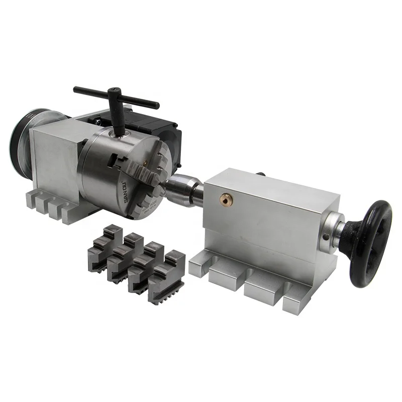 

Nema 23 stepper motor (6:1) K12-100mm 4-jaw chuck 100mm CNC 4-axis aixs rotary shaft + tailstock numerical control router