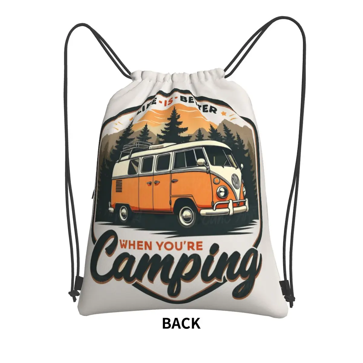 CamperVan Happy Camper Backpacks Fashion Drawstring Bags Sports Bag Book Bags for Travel Students