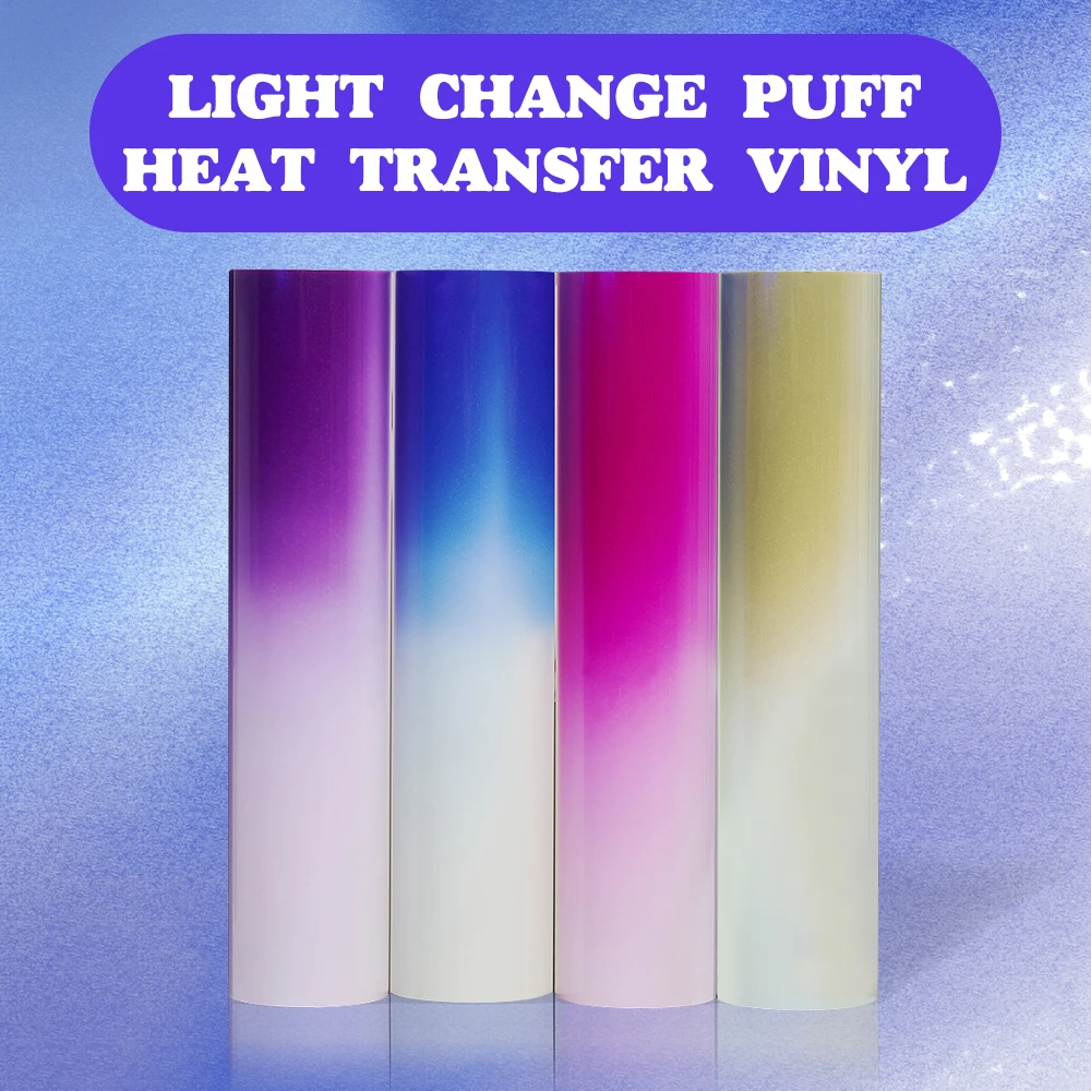 3D Light-Changing Puffs Thermal Transfer Vinyl 25cm X 30cm - 4 Pieces of Foam Transfer Film HTV T-Shirt Patterns in Various Colo