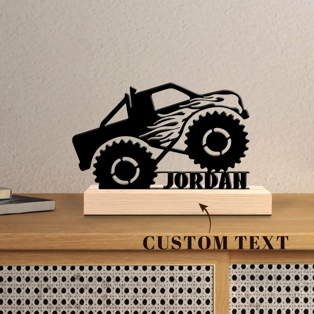 1pc Customizable Wrought Iron Desktop Decoration Custom Content With Wooden Base New Home Gift for Friends,Decorative Ornaments