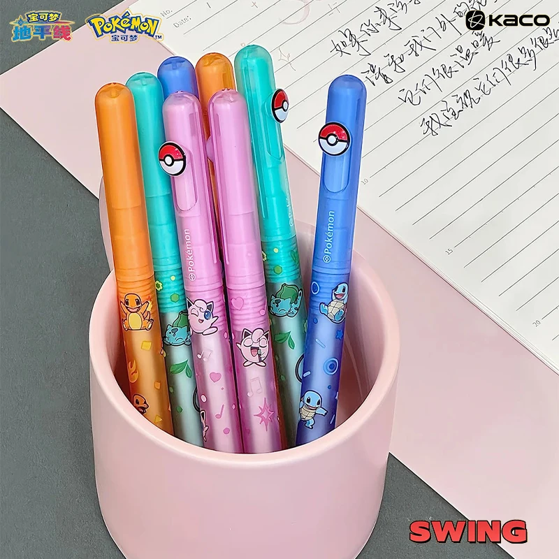 KACO SWINGXPokemon Side Press Cute Gel Pen 4pcs Double Bead ST Nib Smooth Ink Flow Retractable Mechanism Fun Desktop Accessories
