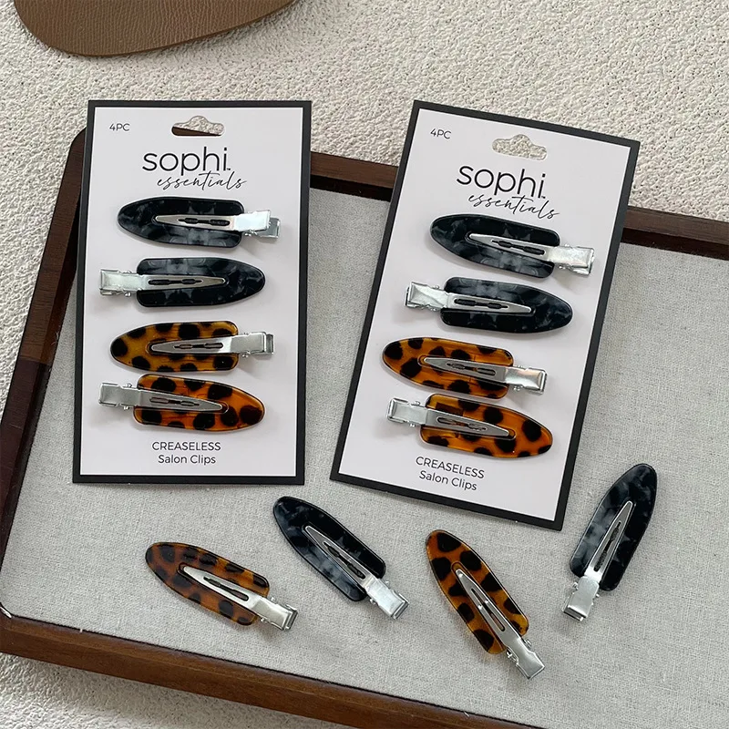 

4PC Leopard Print Seamless Hairpin Set Professional Women's Hairdressing Styling Tools Traceless Hair Clips for Girls Headwear