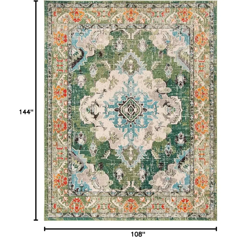 Monaco Collection Area Rug - 9' x 12', orest Green & Ligt lue, Non-Sedding & Easy to Clean, Distred Medallion Design, Ideal or L