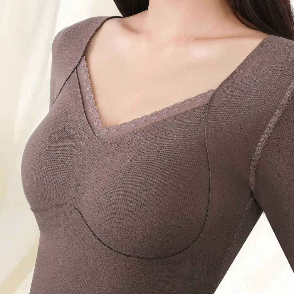 

1pcs Women Autumn Winter Long-sleeved T-shirt Thermal Underwear Thick Top Plus Size Thermal Underwear With Chest Cushion