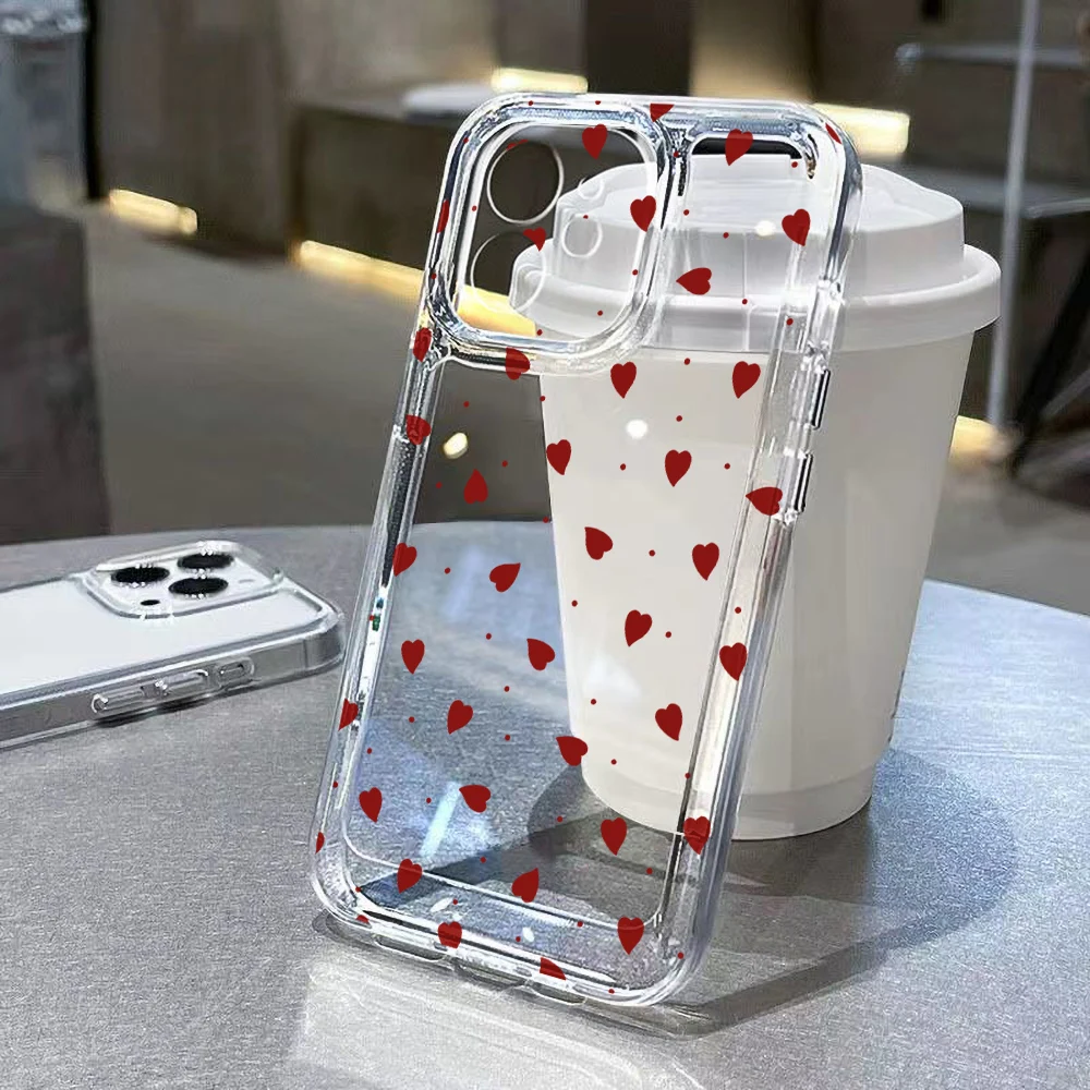 Small Red Love Heart Clear Case For iPhone 17 Pro Max 11 15 