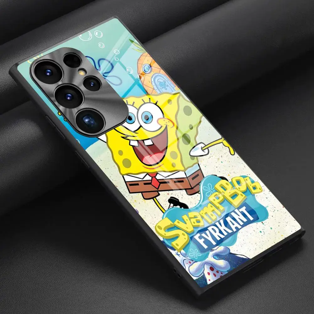 S-SpongeBobs Phone Case for Samsung S24 S23 S21 S20 S22 A24 A34 A54 A53 Note 20 Pro Ultra Plus 2024 Glass Back Cover