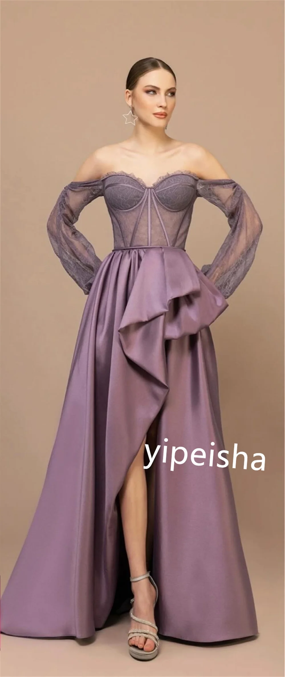 Personalizado cetim padrão plissado assimétrico querida vestidos longos hi-lo vestidos de cocktail moda elegante formal