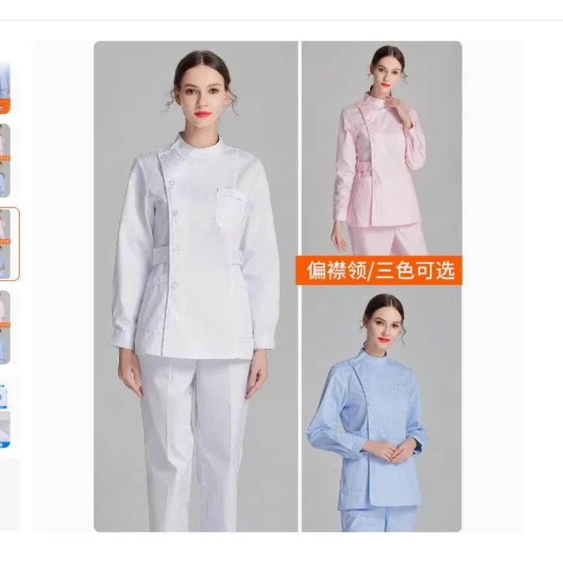 

White Short Scrubs Top Nurse Uniforms Set Lab Coat Doctor Uniform Women Medical Clothing Pink Beauty Salon Long Sleeve clothes