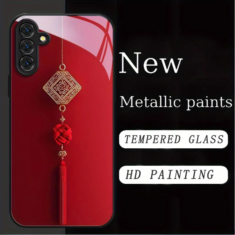 Metallic paint tempered glass phone case suitable for Samsung Galaxy S26 S25 S24 S23 S22 S20 FE/Ultra/Plus anti drop back cover