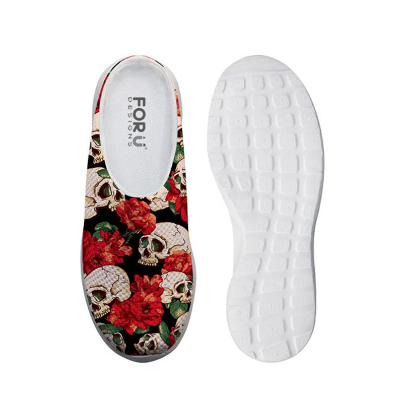 

Cute Skull Flowers Printed Half Shoes For Women Sandals Mules Ladies Slip-On Summer Beach Casual Shoes Female Loafers Slippers