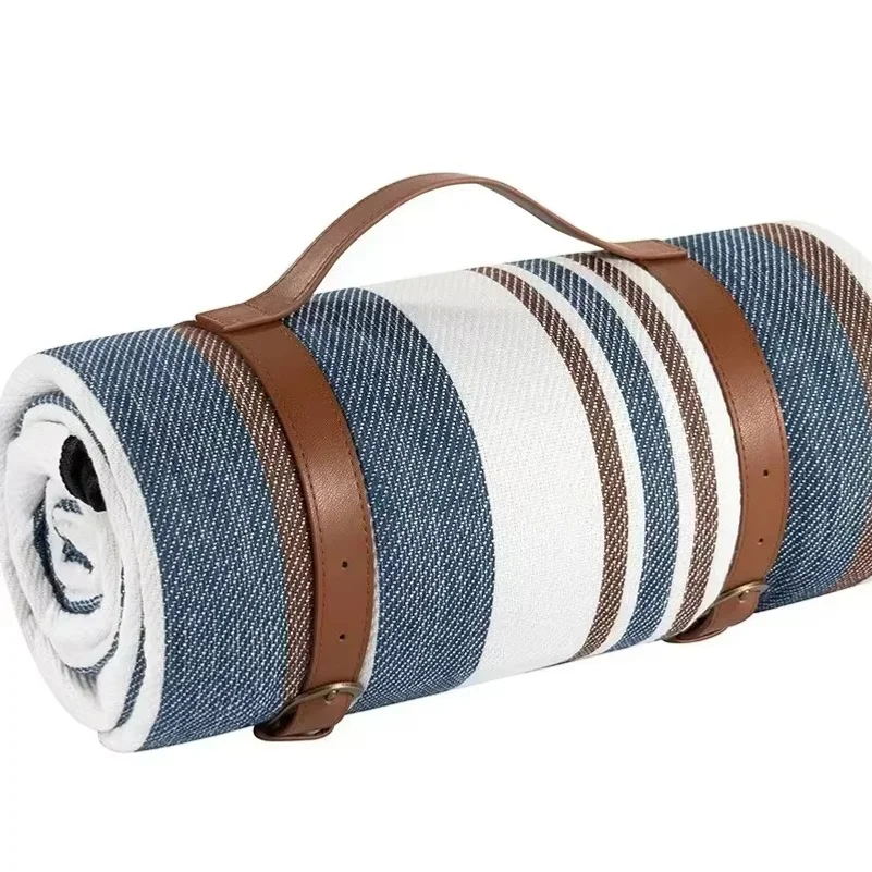 Foldable Waterproof Outdoor Picnic Blanket with PU Leather Handle, Portable Camping Beach Mat for Park Lawn Travel Outdoor Acces