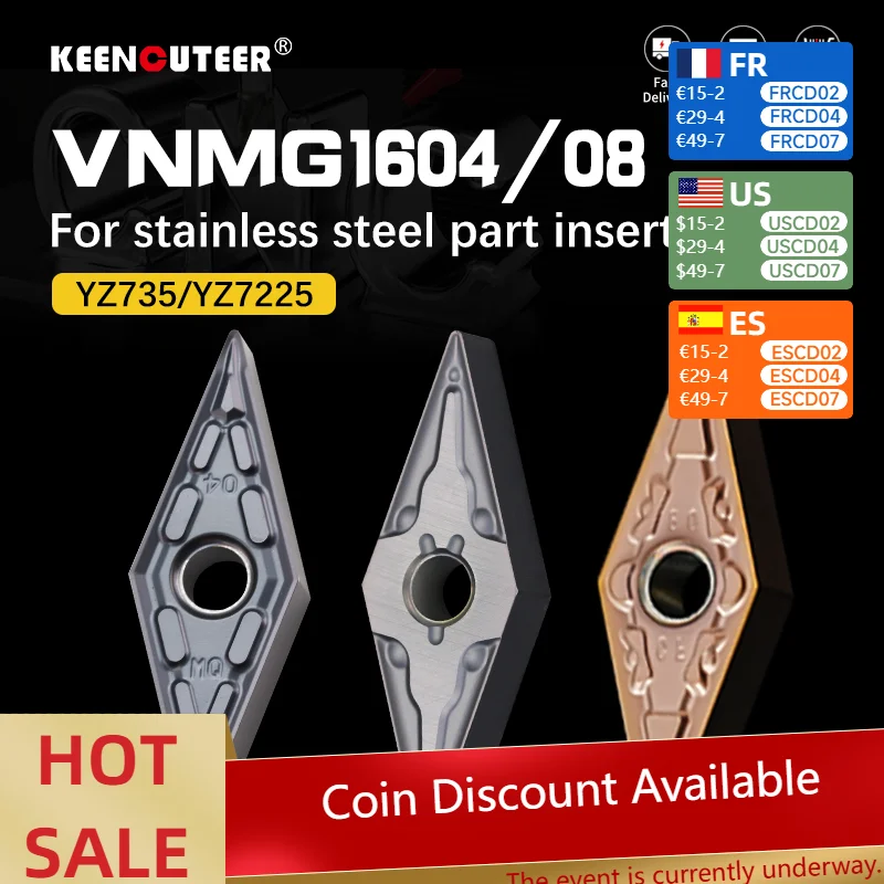 

10 шт. VNMG160404/08 YZ735 YZ7225 твердосплавные вставки для токарных станков с ЧПУ, вставки VNMG предназначены только для обработки нержавеющей стали