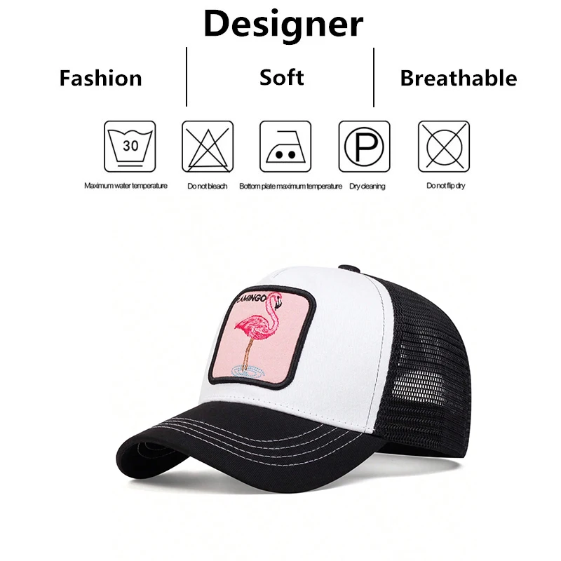 Unisex Flamingo Patch Embroidery Baseball Net Caps Spring Summer Outdoor Adjustable Casual Hats Sunscreen Hat