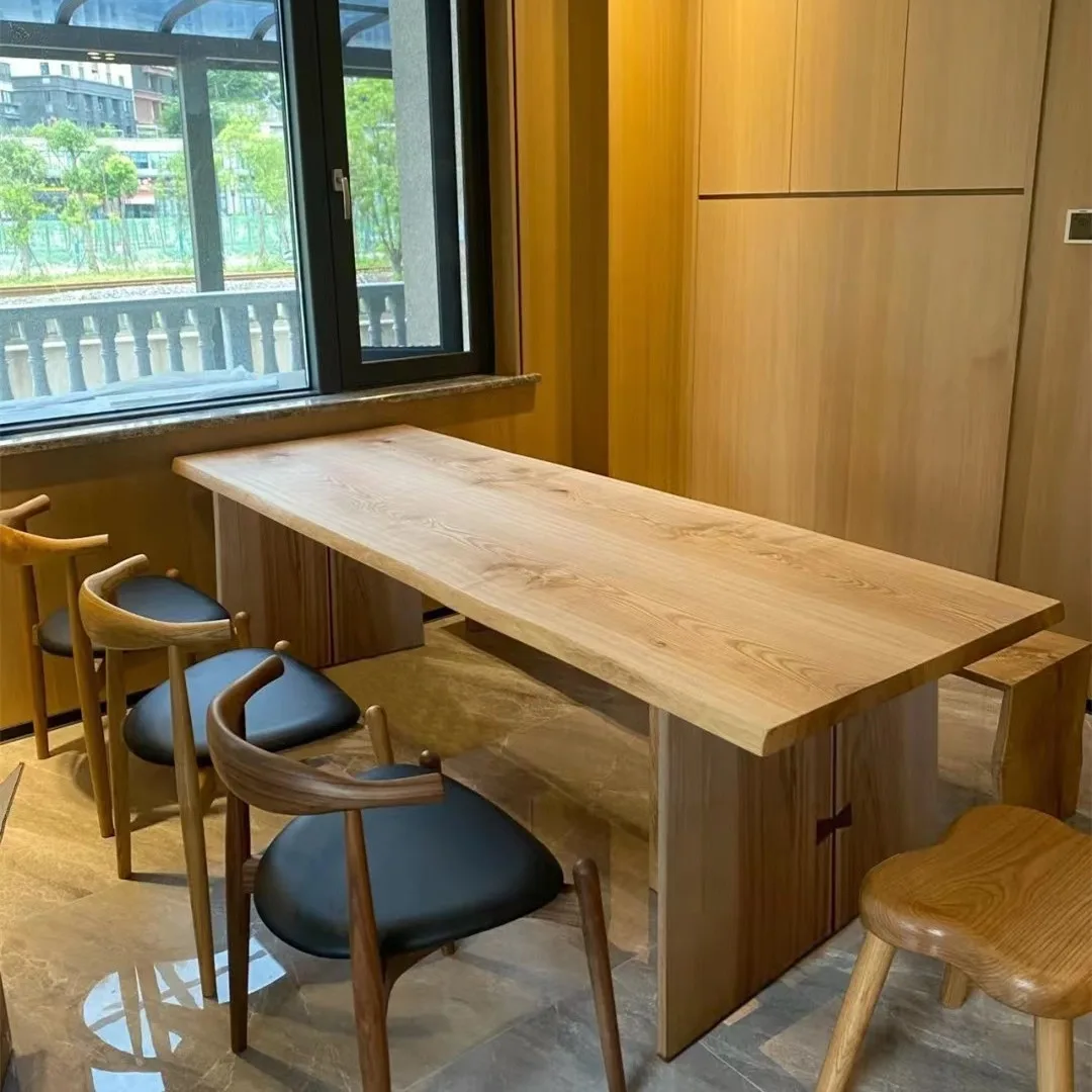 Ash wood double parcel large board dining table dining tabl log worktable B & B just talk about the desk solid wood tabe natur