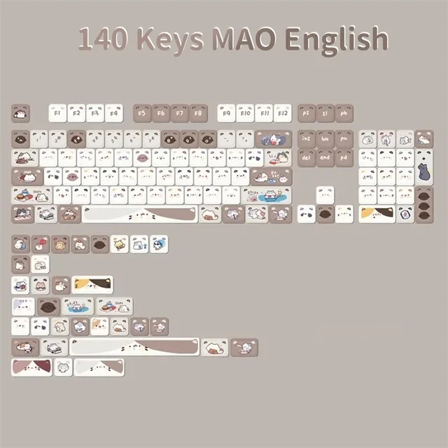 Imagem -06 - Cat Keycaps para Teclado Mecânico Bonito Pbt Mao Sublimação Térmica Presente Personalizado Quadrado 142 Chaves 2.25 u 2.75u para Alice