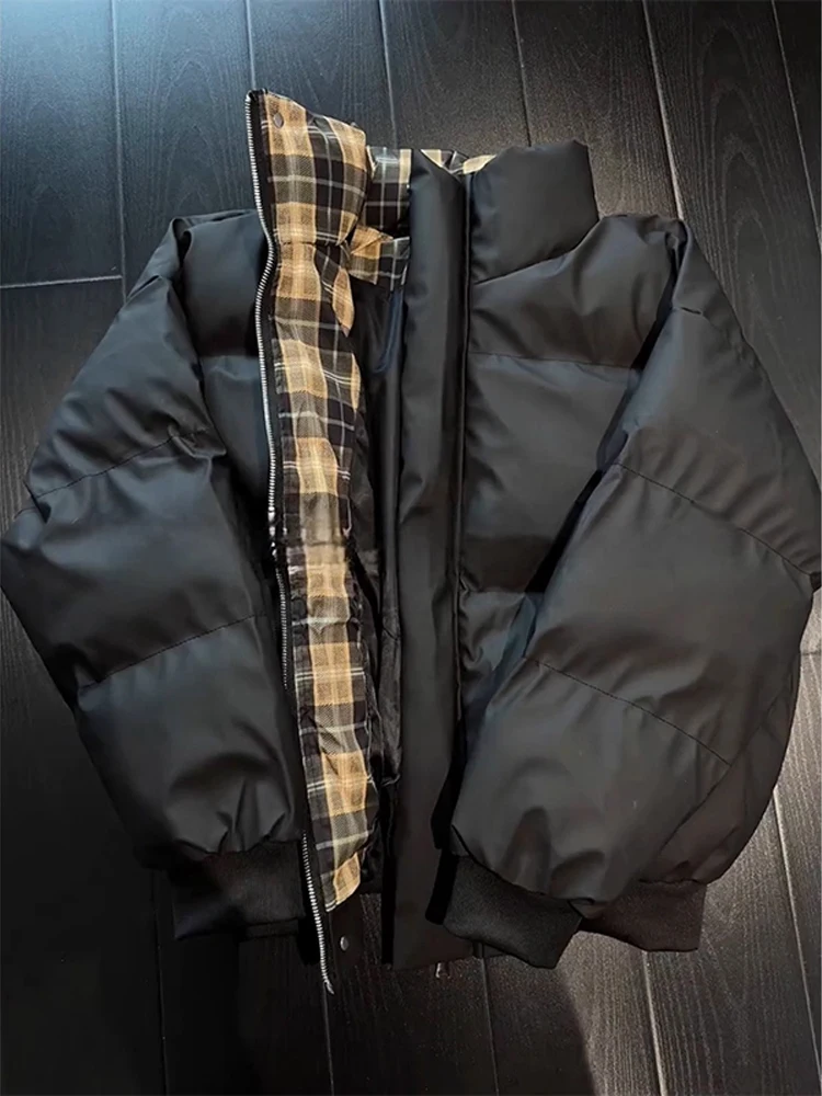 

American Sle Bomber ort Cotton Jaet Stand Collar Winter Thiened Casual Faion for Men Boxy ape Retro Sle Coat