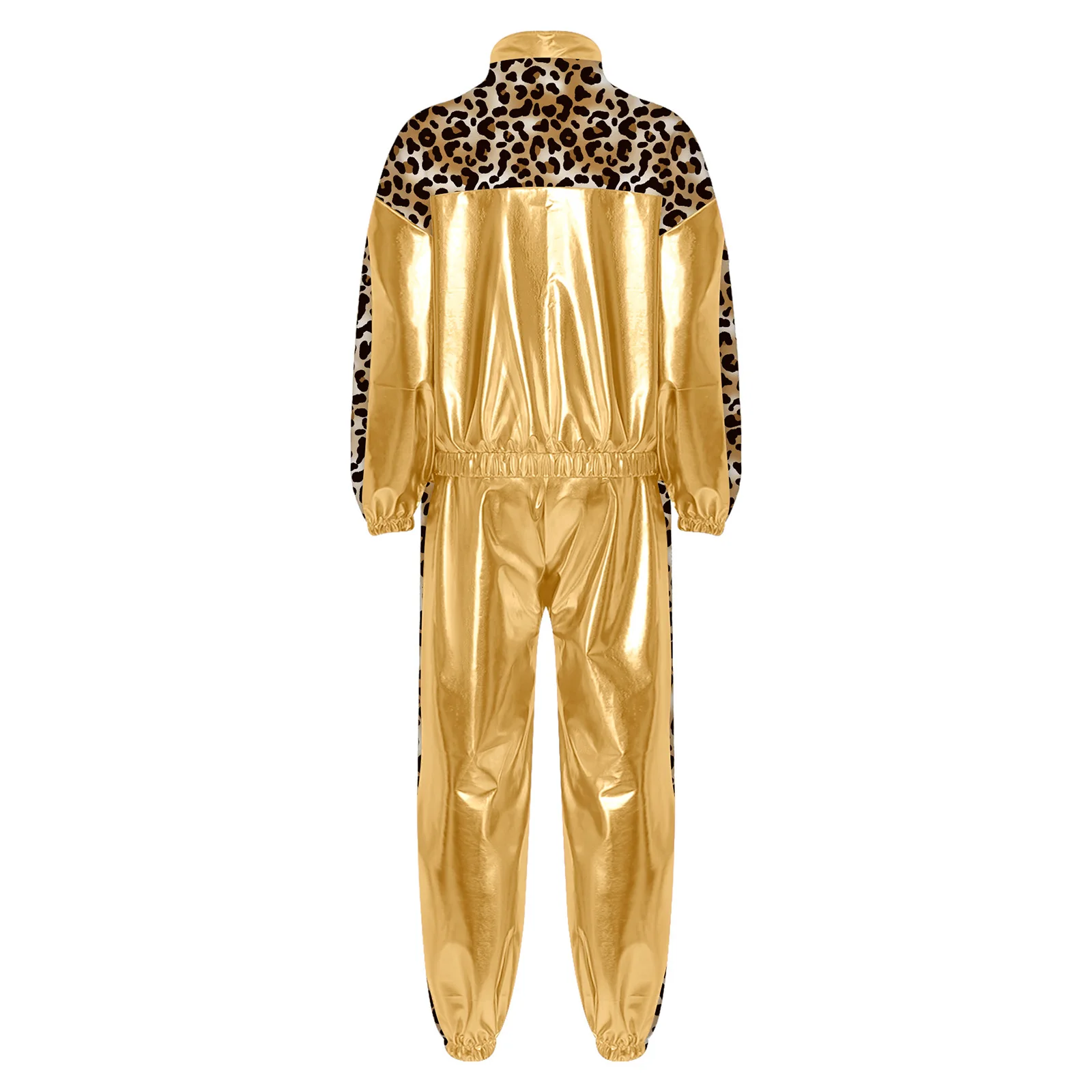 Damen Metallic Glänzendes Disco Hip-Hop Kostüm 80er Jahre Jazz-Tanz-Outfit Langarm-Jacke mit Frontreißverschluss und Jogginghose – Detail 11