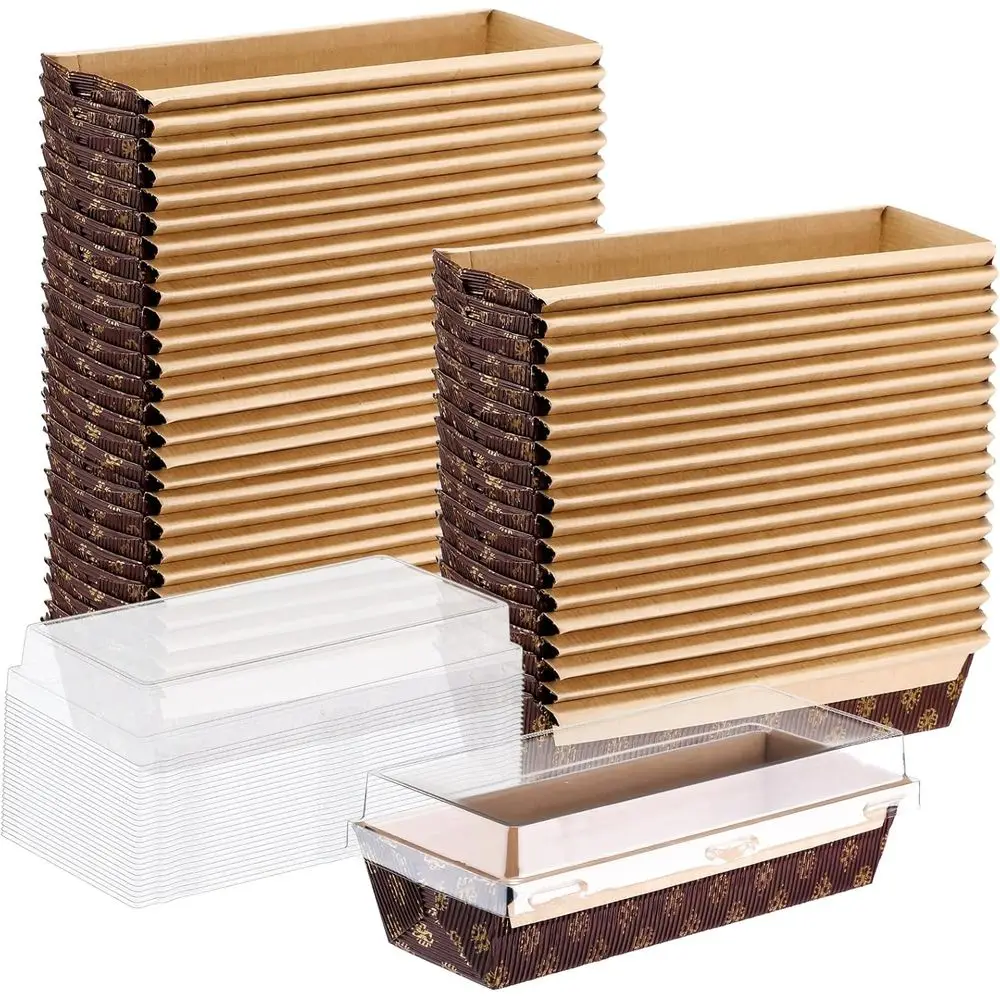 

50 Pack 7.8x2.56 1-Pound Disposable Loaf Pans with Lids for Bakery, Bread, Meatloaf, Desserts