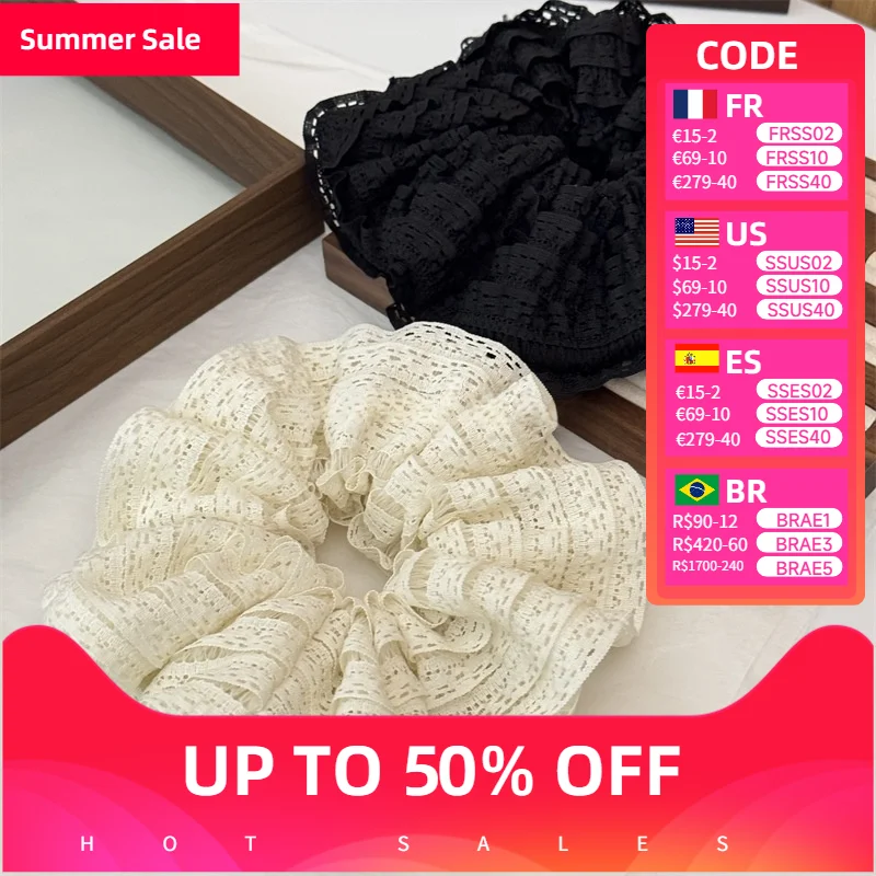 

Fashionable Sweet Hollow Ribbon Splicing Layered Large Intestine Hair Band High-end Hair Rope Ponytail Headrope Head Flower
