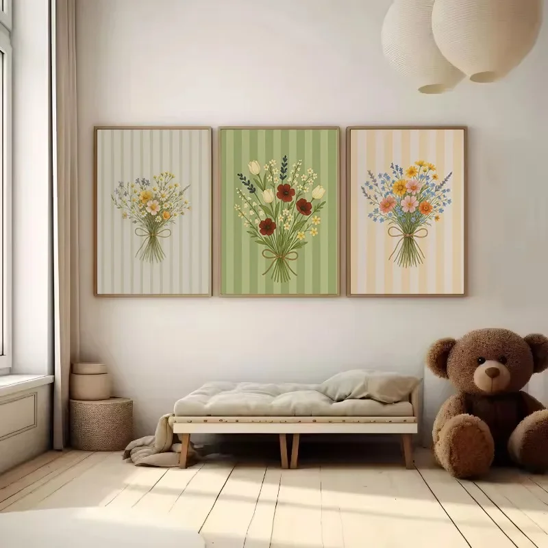 Vintage Lavender Sunny Wildflower Botanical Nursery Illustration Poster Canvas Painting Wall Art Pictures Home Interior Decor