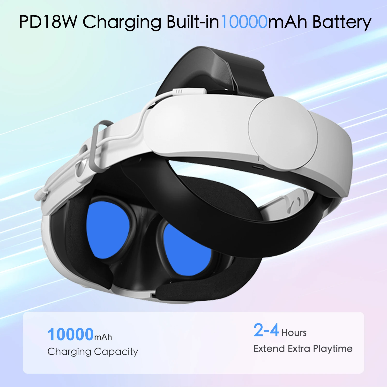 Kopfband mit 10000-mAh-Akku für Meta Quest 2/Quest 3/3S VR-Headset, Elite-Ersatzband für verbesserten Tragekomfort, 15/18-W-Schnellladung. – Detail 5
