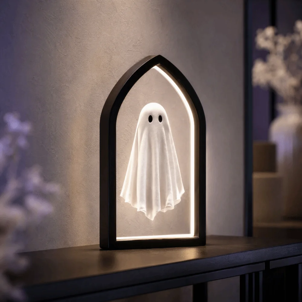 LED Light Up Ghost Mirror Holographic Wooden Frame LED Ghost Mirror Lighted Floating Ghost Hologram Ghost Mirror Wall Ornament