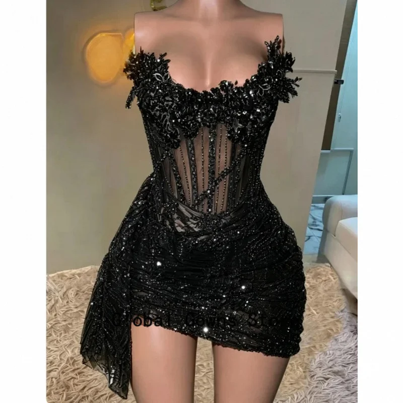 Glitter Gold Beaded Homecoming Dress 2027 Black Girl Gems Diamonds Mini Cocktail Party Gown Prom Party Gowns Customized