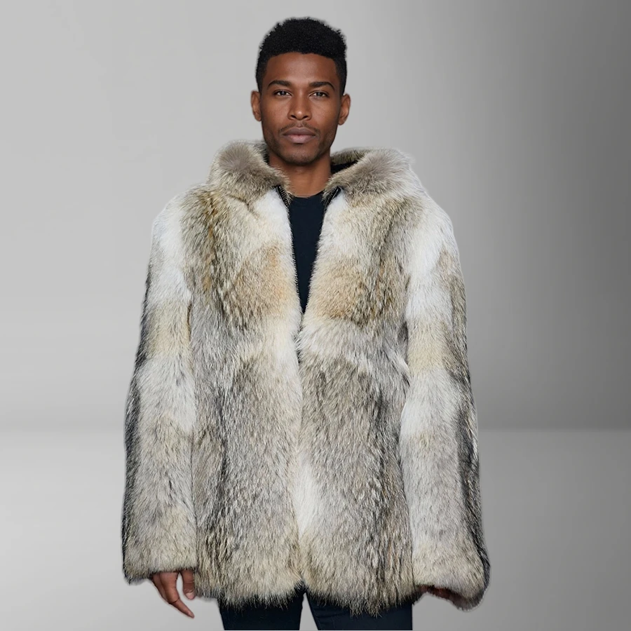 

Real Coyote Fur Jacket With Hood Natural Full Skin Coyote Fur Jackets Genuine Leather Jackets New Arrival Men's Winter Jackets