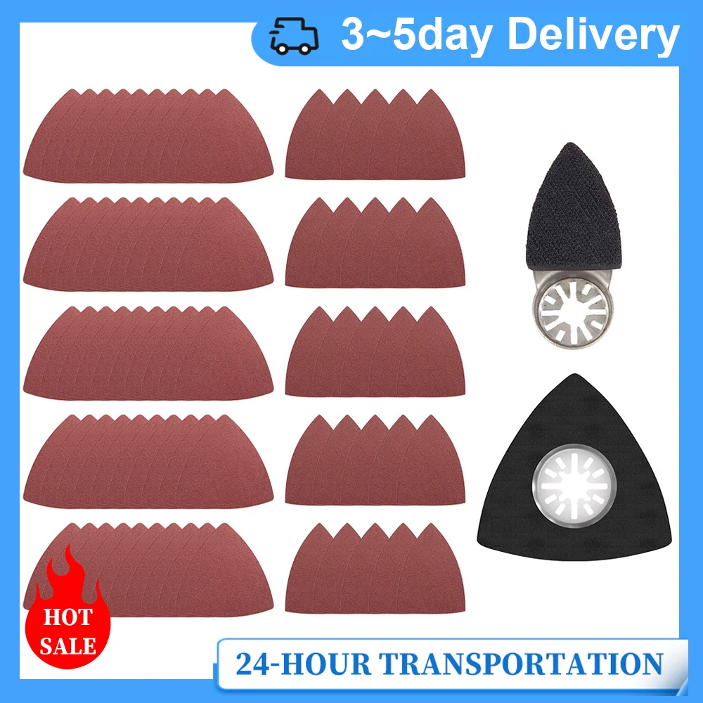 77pcs Sand Pad Assorted Set 60/80/120/180/240 Grits Sanding Sandpaper Pad Triangular Sand Pad Oscillating Multi Tool Sanding Pad