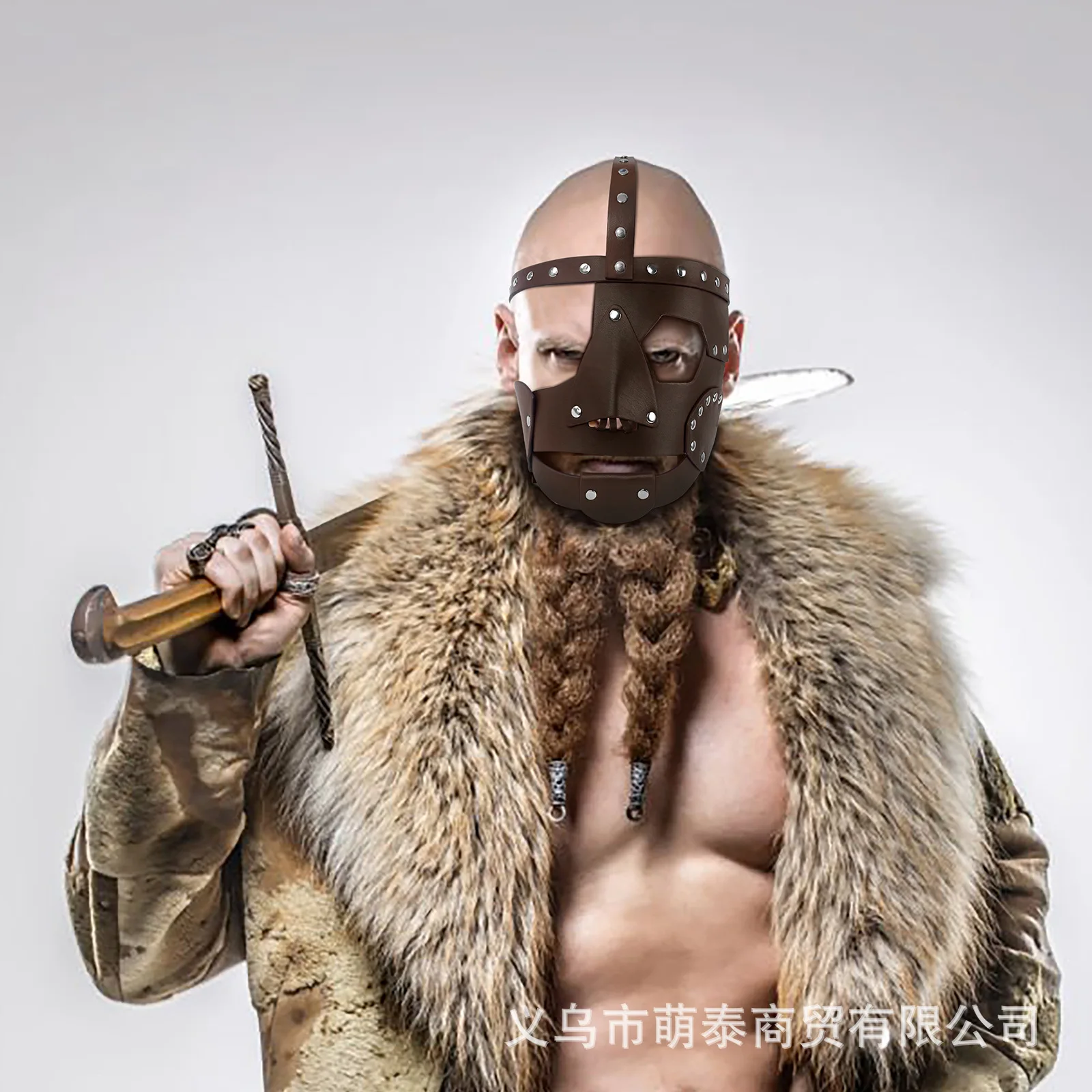 Masker Kulit Modis Ukuran Dapat Disesuaikan Hiasan Kepala Mick Foley Properti Aksesori Dandanan Pesta Topeng Halloween untuk Pria