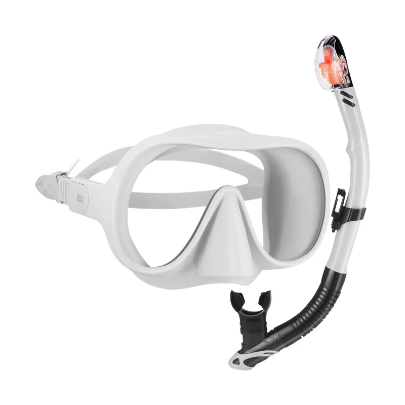 New Arrival Professional Tempered Glass Single Lens Wide View Anti Fog Snorkel Scuba Diving Mask And Soft Snorkel