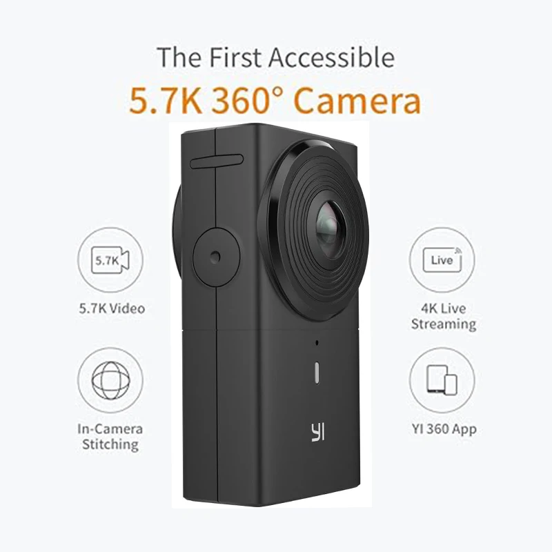 YI 360 VR Dual-Lens 5.7K HI Resolution Panoramic Camera With Electronic Image Stabilization, 4K In-Camera Stitching