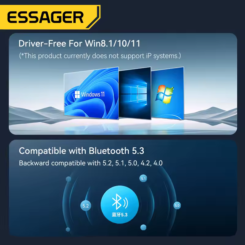 Essager USB Bluetooth 5.3 Adapter Aux Audio Receiver Transmitter For PC Speaker Laptop soundbox Wireless Mouse USB Transmitter - Image 5