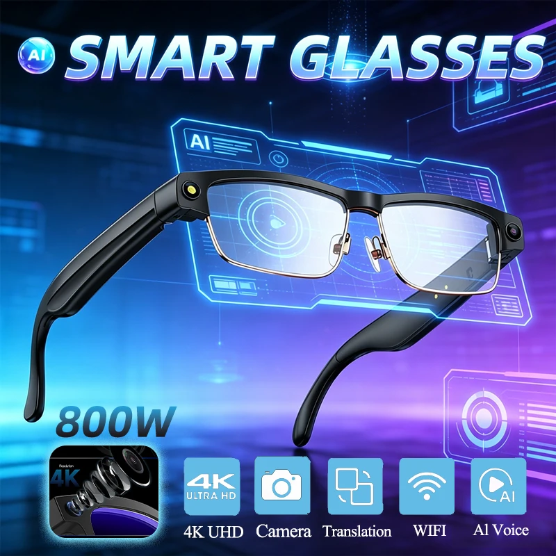 

Smart Glasses Voice Assistant Bluetooth Calling Simultaneous Translation 800W HD Camera Music Anti-shake Shooting Smart Glasses