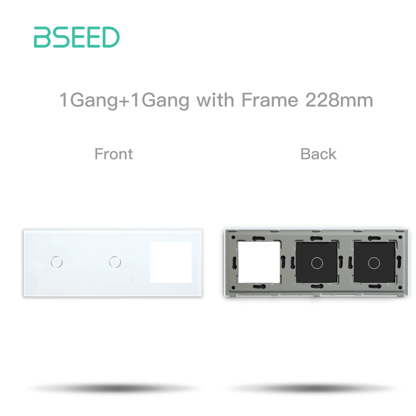 BSEED Doppelter 1/2/3Gang-Touch-Schalter, Glasscheibe mit leerem Steckdosenrahmen, Ersatzteil, kein Schalter auf der Rückseite, EU-Standard, 228 mm